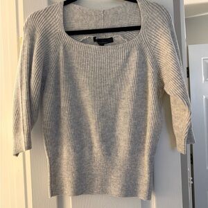White House Black Market Light Gray Ribbed Scoop Neck Top